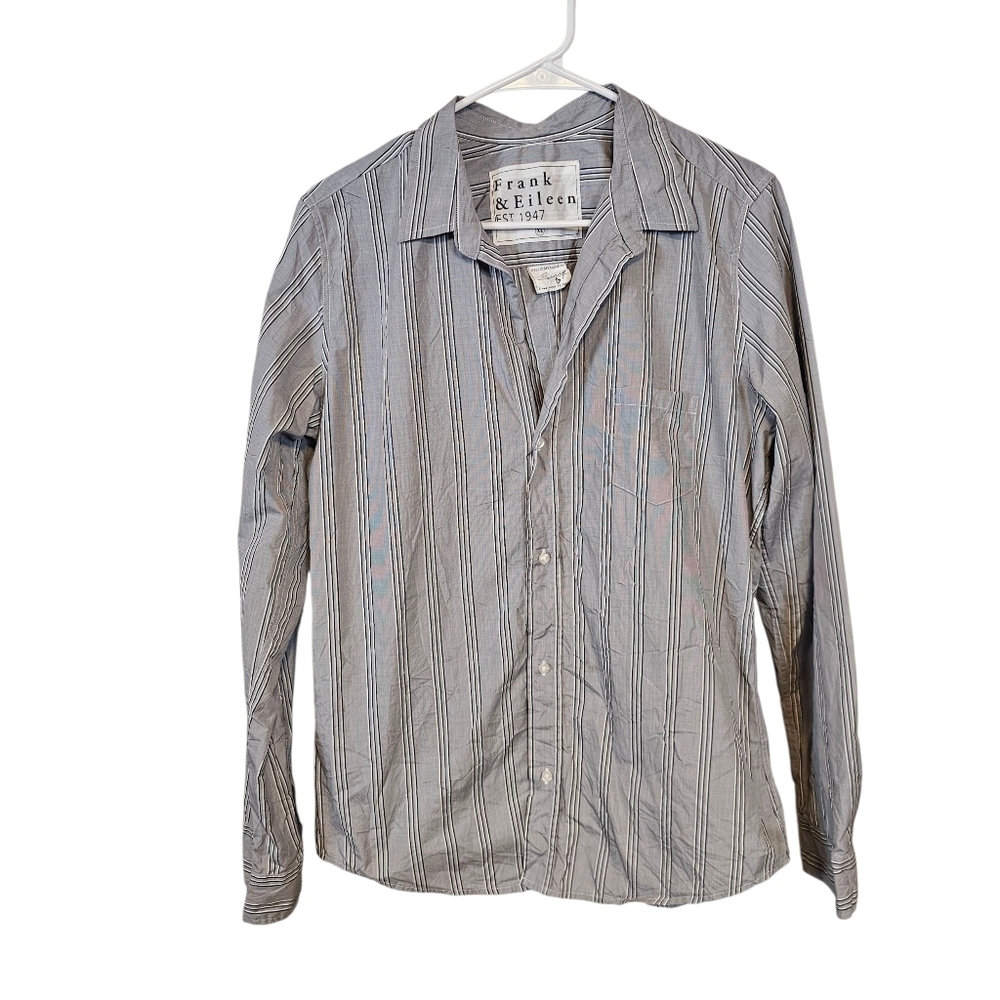 Frank & Eileen Barry Crinkle Striped Button Down Collared Top